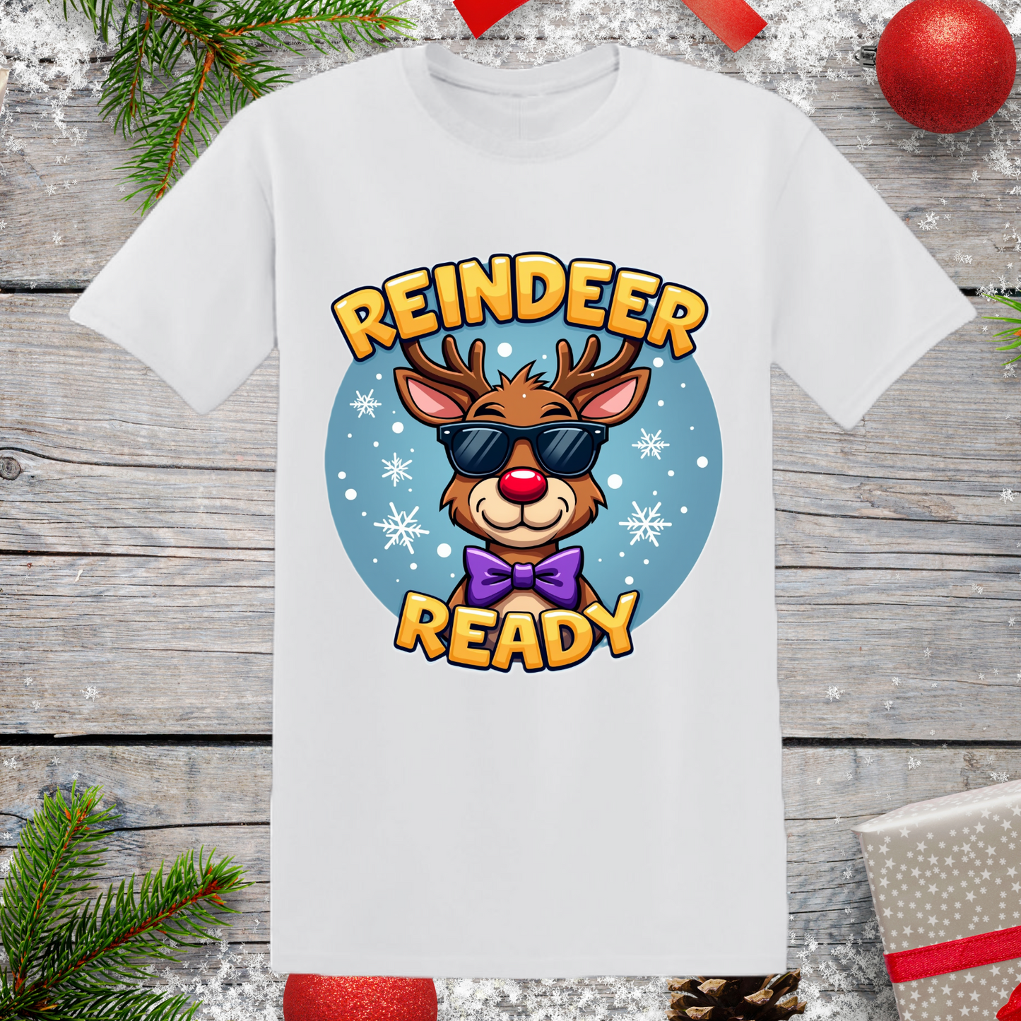 Funny Christmas T-Shirt - 'Reindeer Ready' with Cool Rudolph Design - Festive Holiday Tee Gift