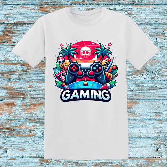 ibrant Tropical Gaming Kids T-Shirt – Colorful Gamer Controller Design – Fun and Stylish Graphic Tee for Young Gamers