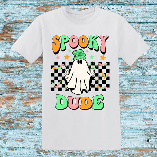 Spooky Dude Retro Halloween T-Shirt – Cool Ghost Graphic Tee – Kids Halloween Outfit