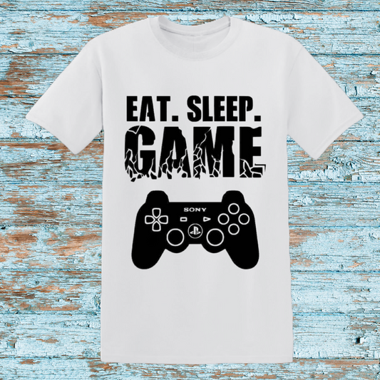 Eat Sleep Game Kids T-Shirt – Bold Gamer Controller Graphic Tee for Young Gamers