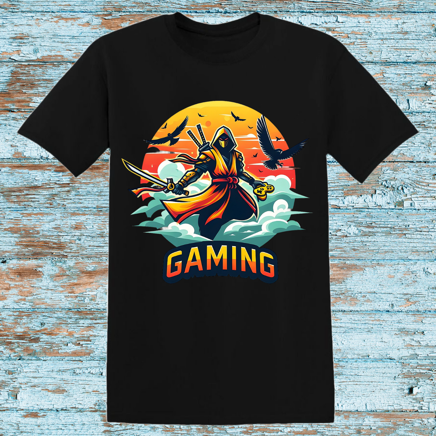 Epic Ninja Gamer Kids T-Shirt – Bold Samurai Warrior Graphic Tee with Gaming Vibes