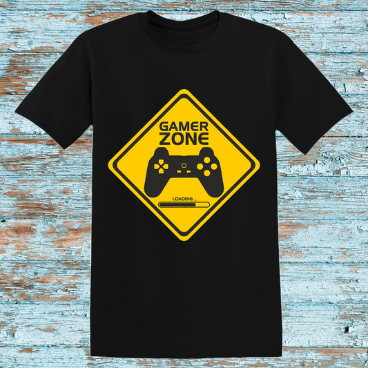 Gamer Zone Kids T-Shirt – Fun Warning Sign Graphic Tee with Controller and Loading Bar