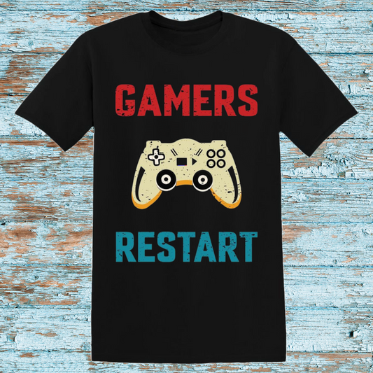 Gamers Restart Kids T-Shirt – Fun Retro Controller Graphic Tee for Video Game Lovers