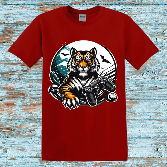 Fierce Tiger Gamer Kids T-Shirt – Bold Tiger and Game Controller Graphic Tee