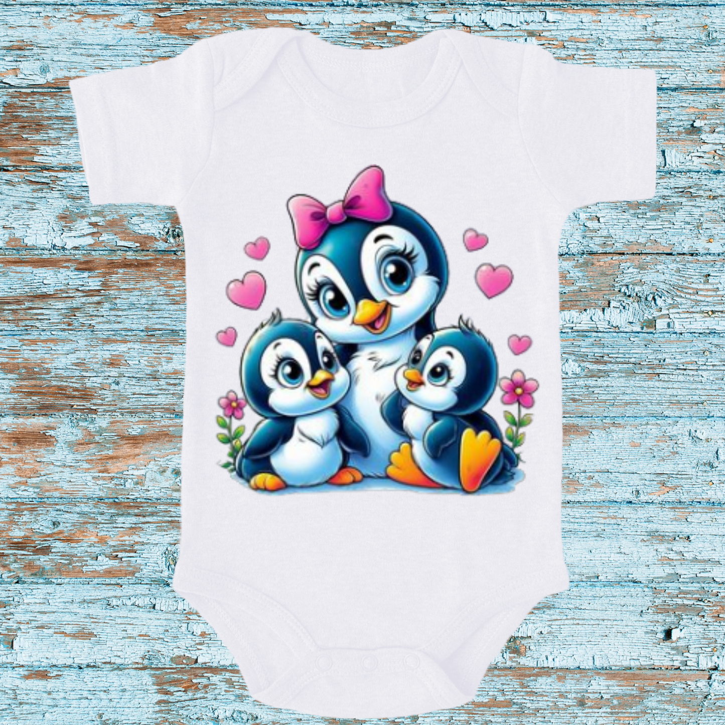 Adorable Penguin Family Baby Onesie - Cute and Cozy Infant Bodysuit with Loving Penguins Design