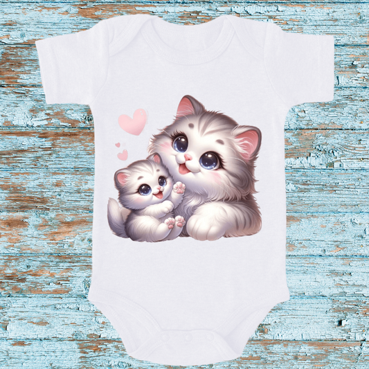 Adorable Mommy and Baby Kitten Onesie - Cute Baby Bodysuit - Perfect Gift for Newborns