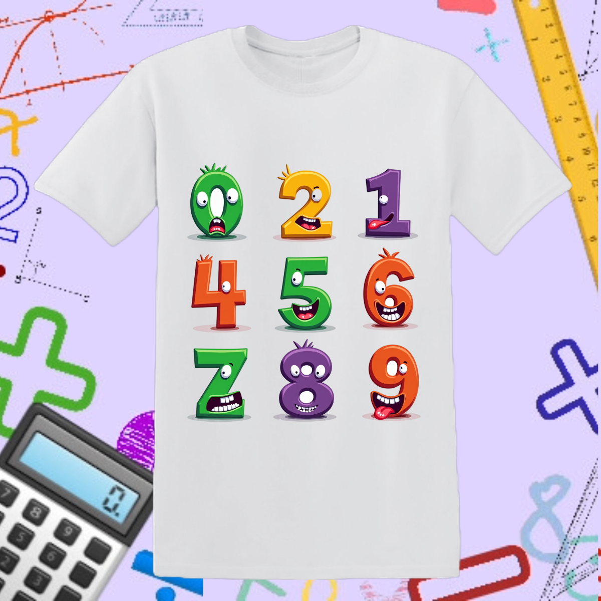 Funny Cartoon Numbers T-Shirt - Colorful Math Design for Kids, Number Day & Teachers