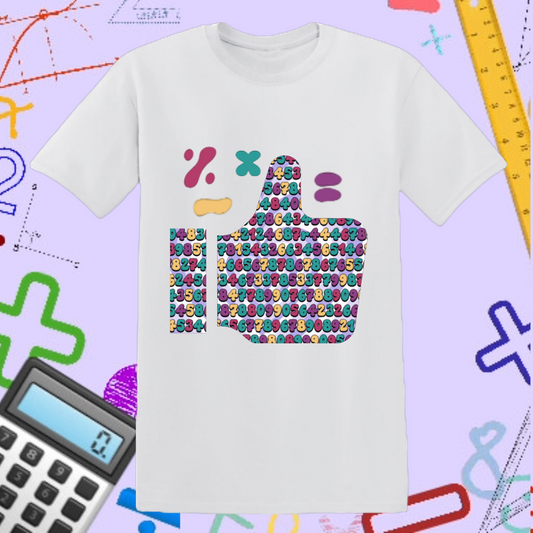 Thumbs Up Math T-Shirt - Colorful Numbers and Symbols Design for Kids and Teachers