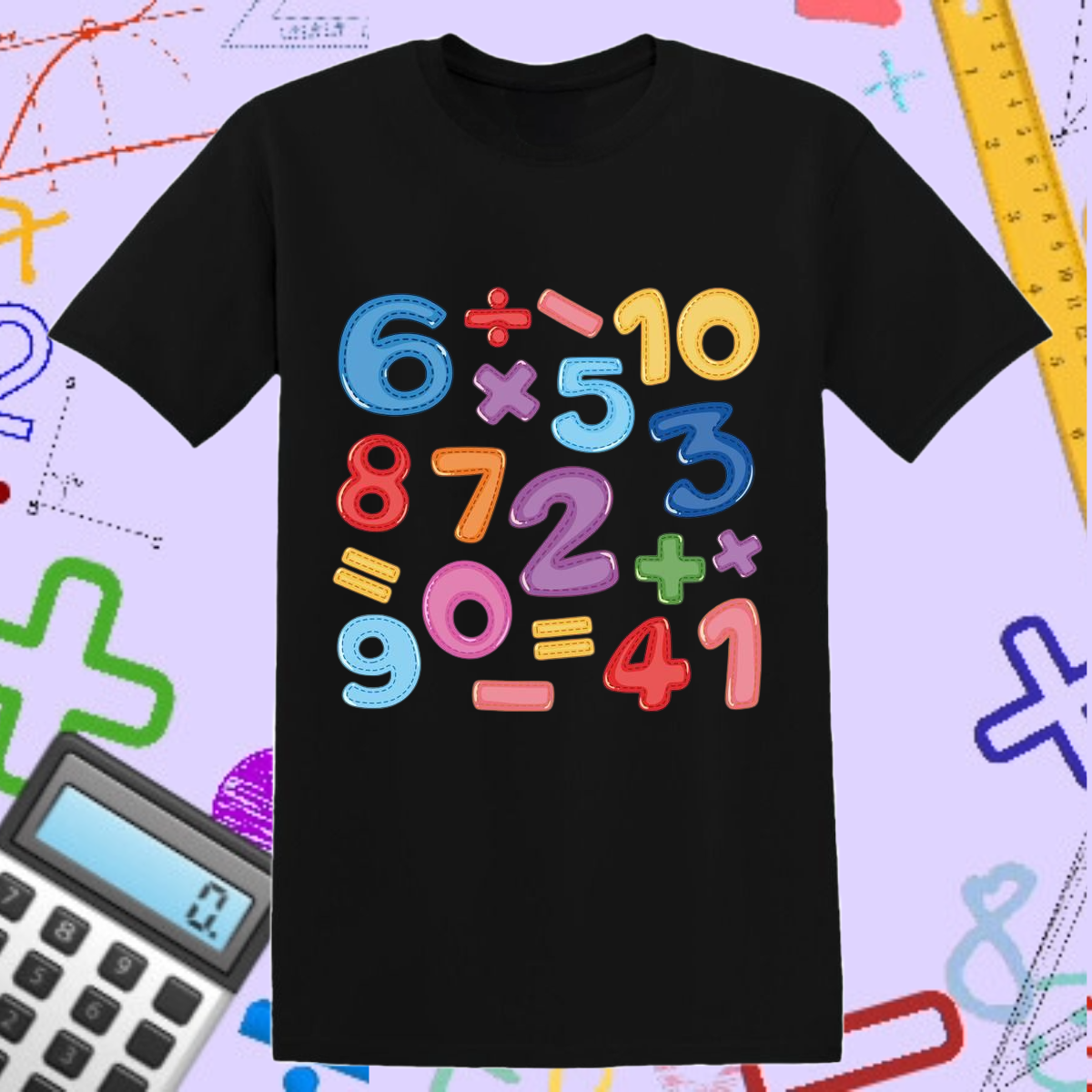 Colorful Math Numbers and Symbols T-Shirt - Fun Educational Design for Kids and Teachers