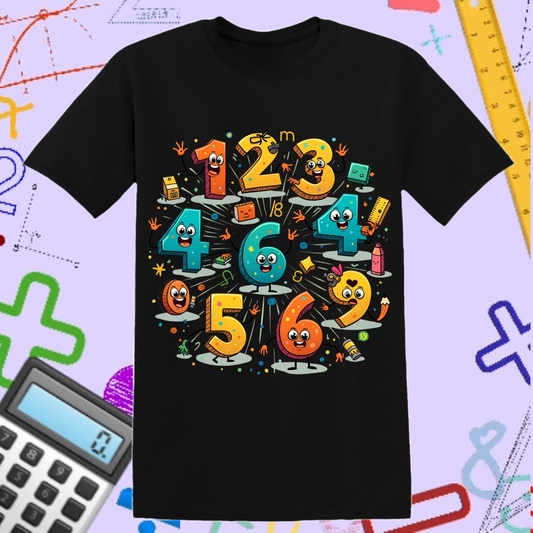 Fun Cartoon Numbers T-Shirt - Colorful Math Design for Kids, Teachers, and Learning Events