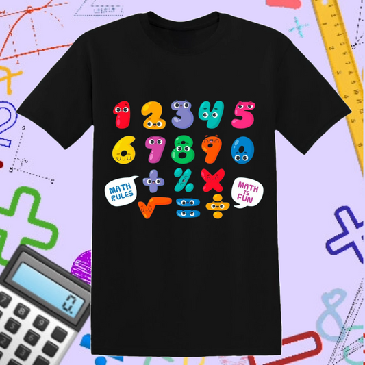 Colorful Math Is Fun T-Shirt - Cute Numbers and Symbols Design for Kids and Teachers