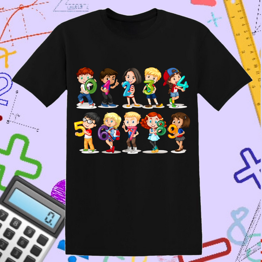 Kids Holding Numbers T-Shirt - Fun Educational Design for Math Enthusiasts and Teachers