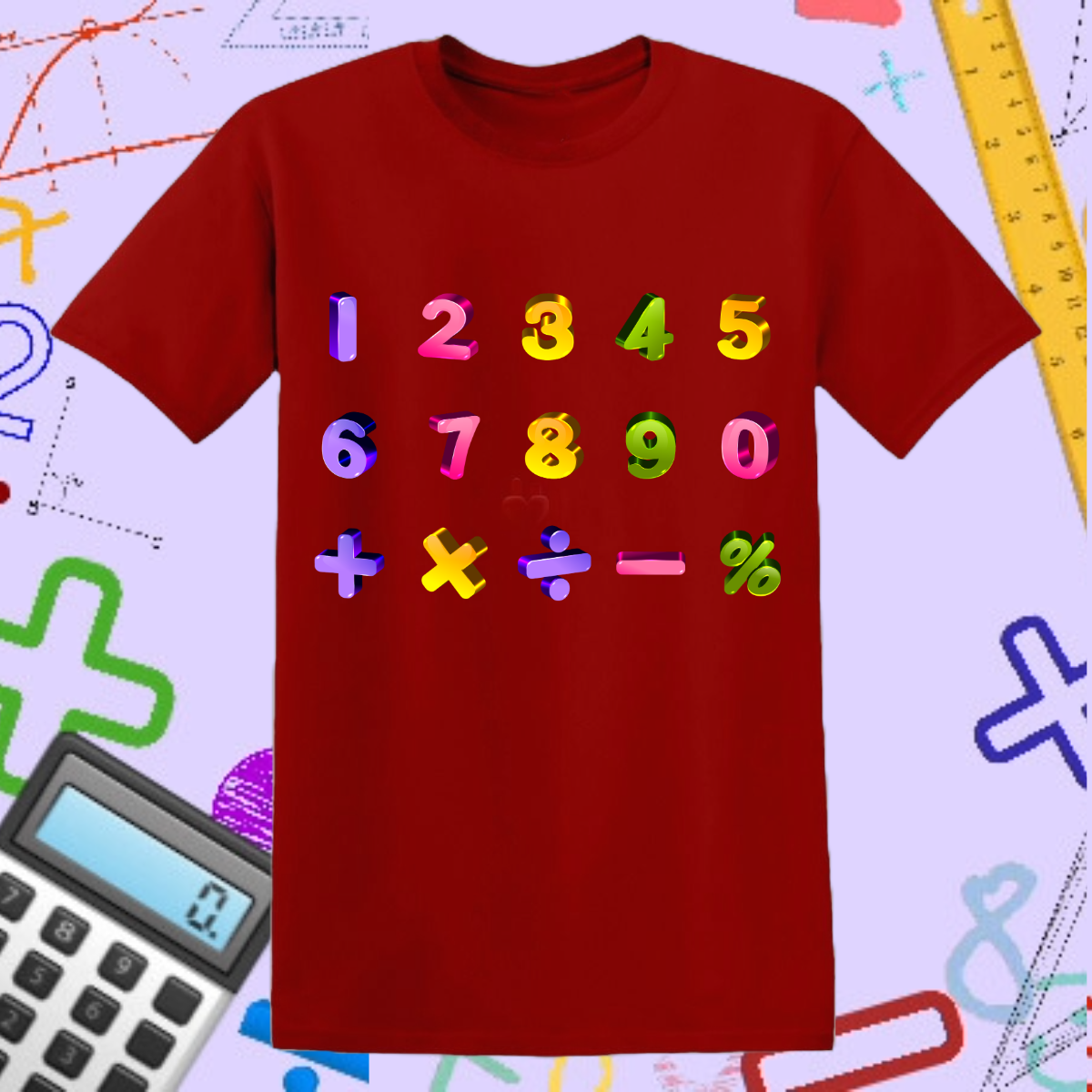 3D Colorful Numbers and Math Symbols T-Shirt - Fun Educational Design for Kids and Teachers