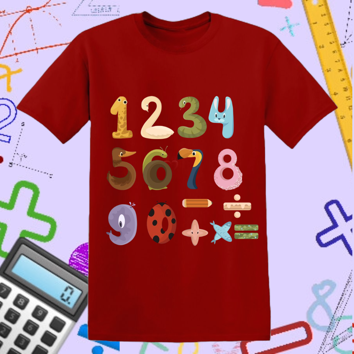 Animal-Themed Numbers T-Shirt - Fun and Creative Math Design for Kids and Teachers