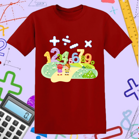 Playful Numbers and Symbols T-Shirt - Fun Educational Design for Kids and Learning Events