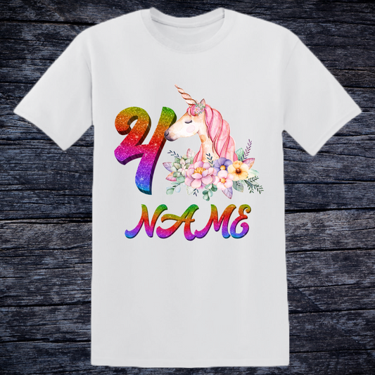 Personalized Unicorn Birthday Shirt - Custom Name & Age - Rainbow Party Outfit