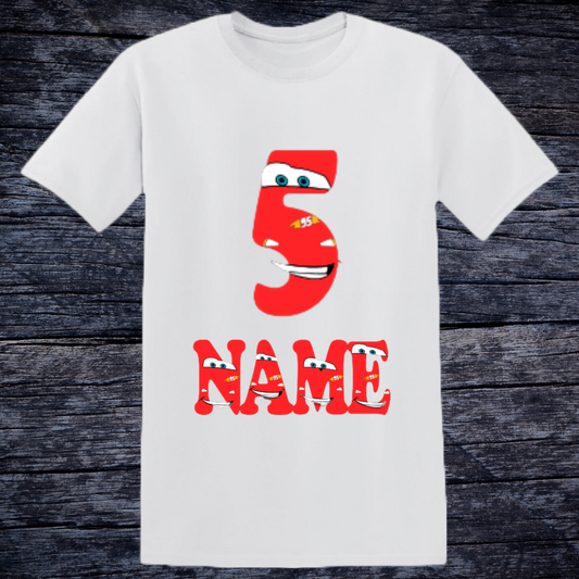 Custom Cars Birthday Shirt - Personalized Name & Age - Lightning McQueen Party Outfit